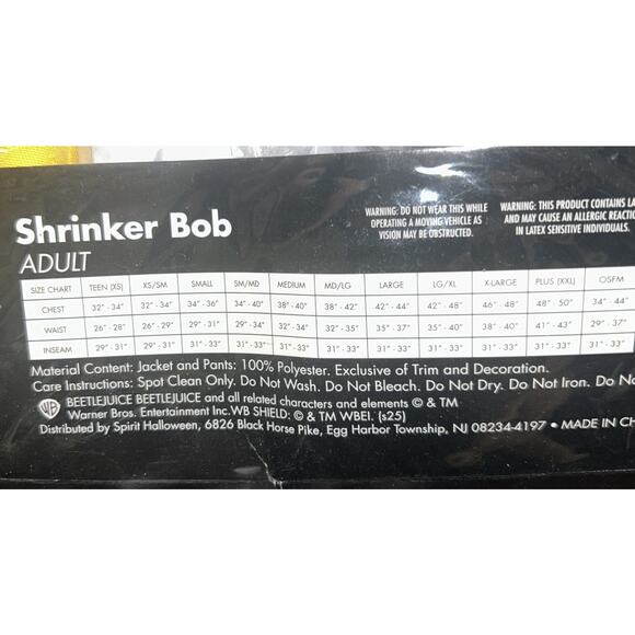 Spirit Halloween Large Adult Beetlejuice Shrinker Bob Costume Yellow Size XL NEW - Picture 5 of 5